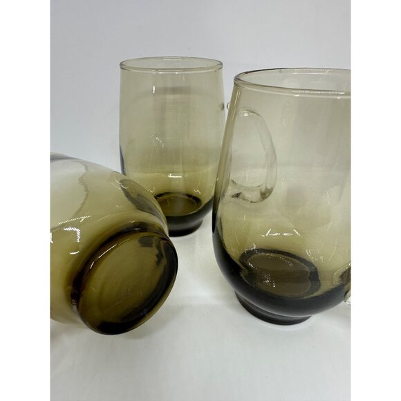VTG Libbey Tempo Brown Tankard Mugs Set of 3 Smoke Glass Retro Bar 2.75"x5" - Picture 9 of 11